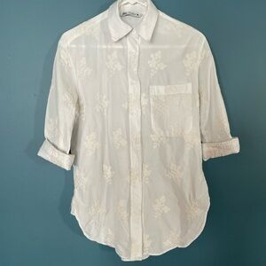 Zara Oversized White Patterned button down Shirt